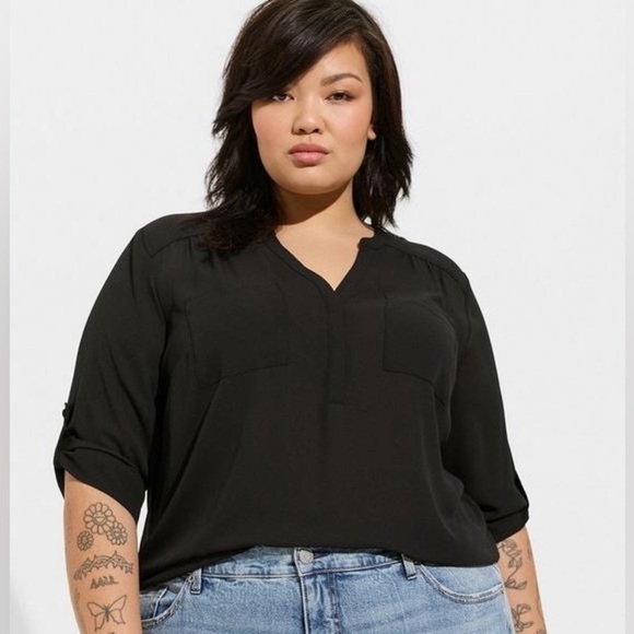 torrid Tops - Torrid Black Blouse Harper Georgette Pullover 3/4 Sleeve Office Career Sz 5XL